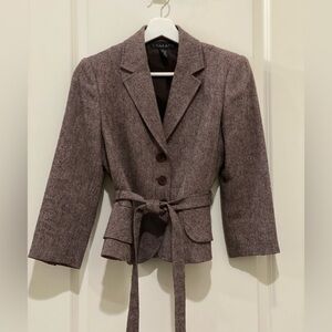 Laundry by Shelly Seagull Herring Bone crop Belted Blazer Size 4 EUC